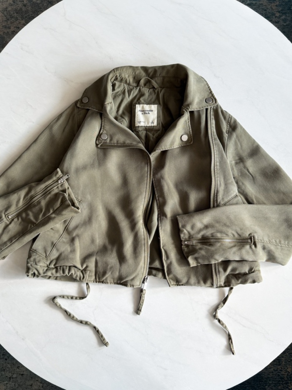 Abercrombie Soft Moto Jacket Olive Green Gray Cropped Lightweight S - Picture 2 of 12